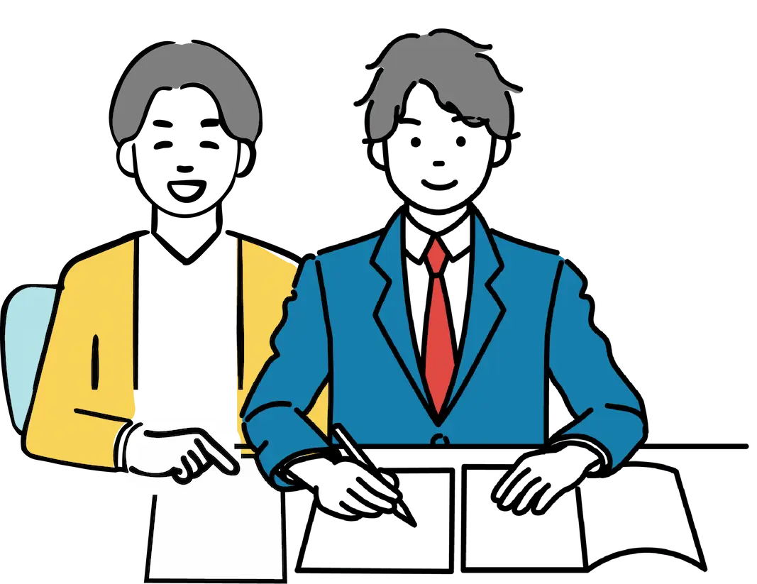 先生と生徒が机で学習しているイラスト